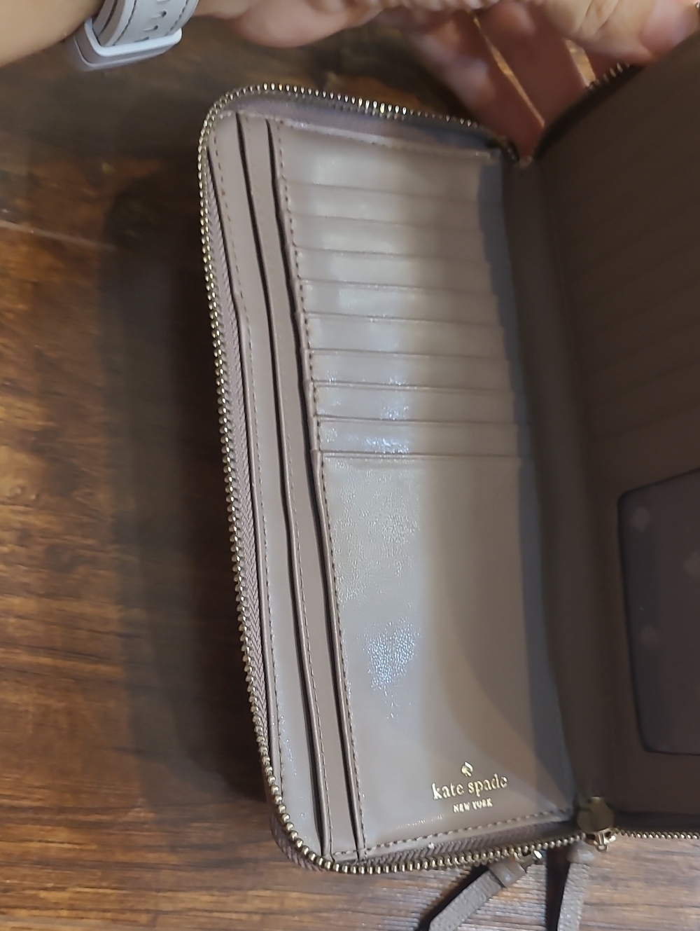kate spade pebble leather zip-around wallet in taupe brown - Picture 5 of 10